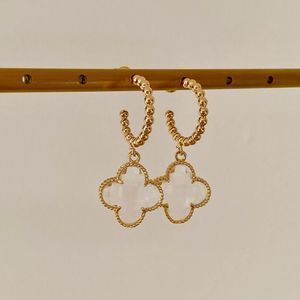 18K Gold Plated Mia Clover Drop Beaded Hoop Earrings